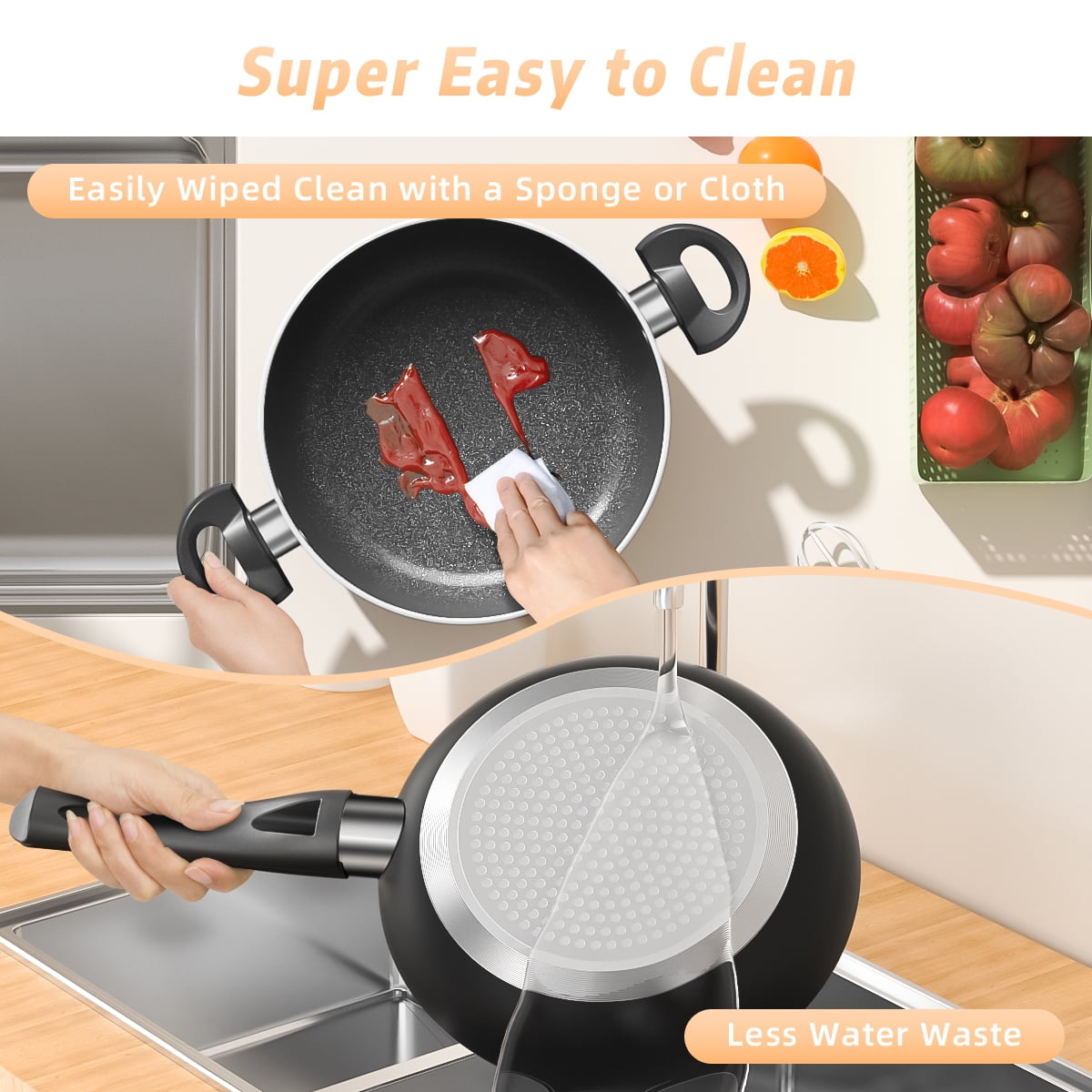Nonstick Cookware Set, 6Pcs Pots and Pans Set,Induction Kitchen Cooking Set with Frying Pans, Saucepans, Saute Pan, Stay-Cool Handles,Dishwasher/Oven Safe,PFAS/PTFE/PFOA Free