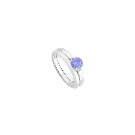 - Created Tanzanite Solitaire Wedding and Engagement Ring Set in 14kt White Gold 0.50.ct.tw