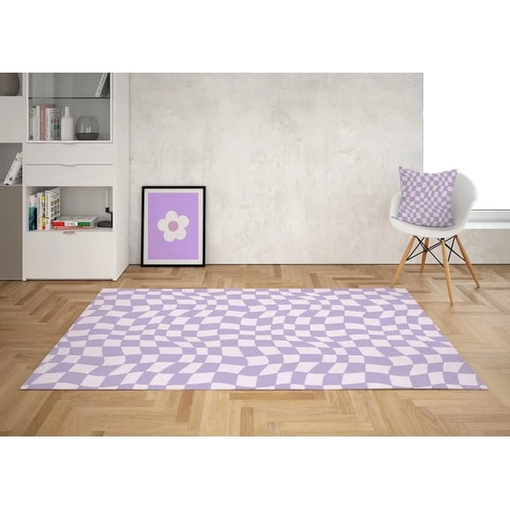 Vintage Pastel Lavender Area Rug, Boho Design Carpet, Non Slip Thick Soft Pile, Living Room Bedroom Playroom Classroom Mat 4x5ft