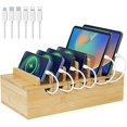 thumbnail image 1 of wonima44 Bamboo Charging Station for Multiple Devices, Desk Docking Stations Organizer Compatible with iPhone Devices, Wood Charging Cell Phone Holder Stand (Includes 6 Cables) (NO Power Supply), 1 of 1