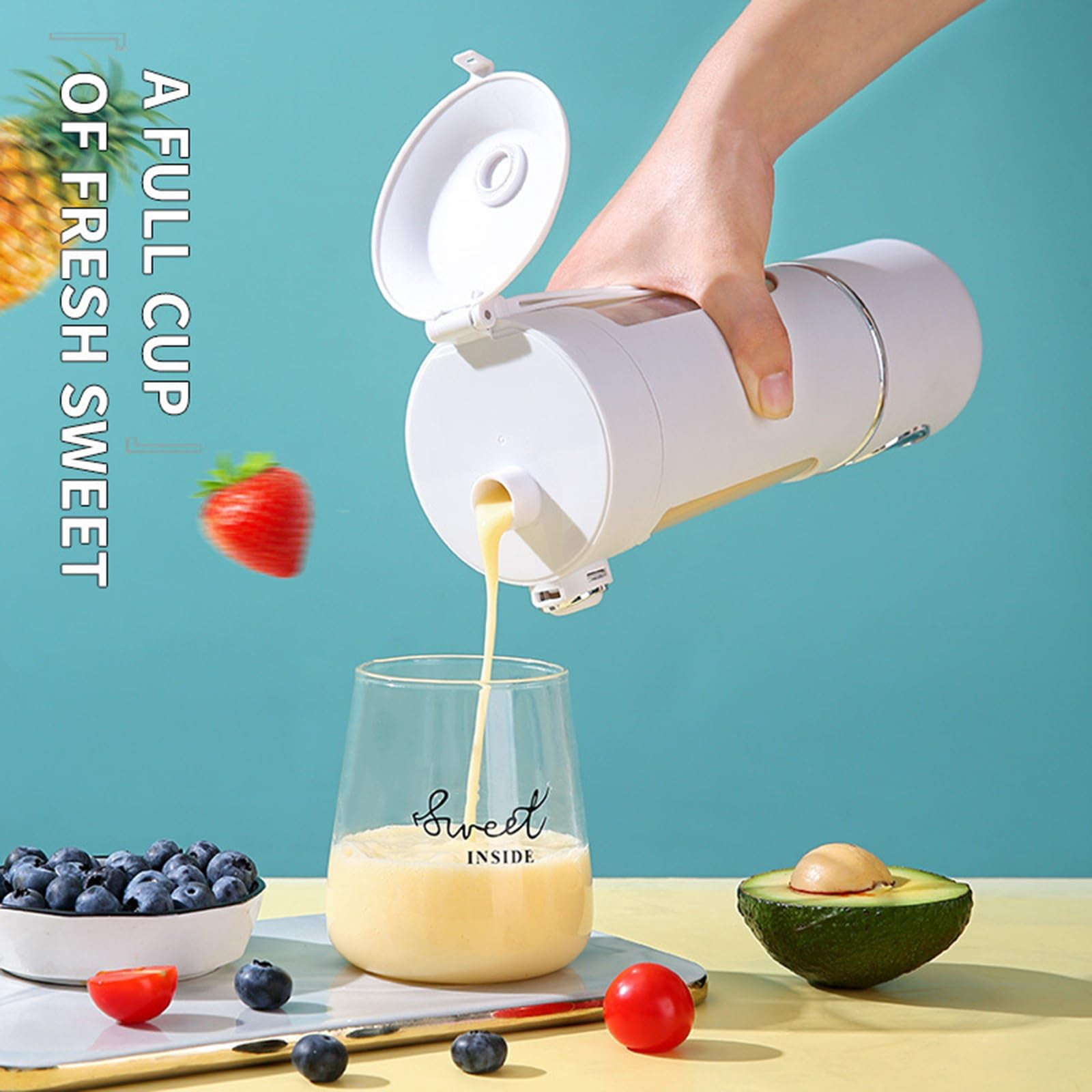700ml Portable Blender Cup, USB Rechargeable Juicer Blender for Smoothies and Shakes, Travel Friendly Personal Mixer for Gym, Office and Home Kitchen