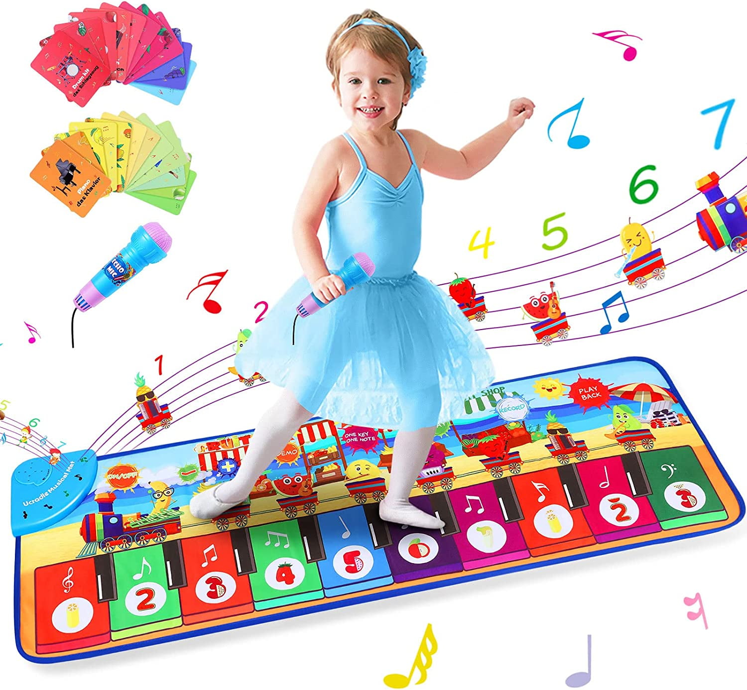 Baby Kids Piano Mat, Ucradle Music Dance Mat with Microphones, Play Mat Musical Toys Gift for Baby Boys Girls Kids Toddlers 1 2 3 4 5 Years