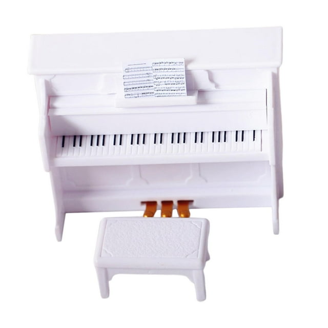 HILABEE Mini Piano de Simulation avec Tabouret Modèle Enfants pour Maison de Poupée BJD 1:12 Meubles Jouets Accessoires TT