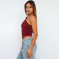 thumbnail image 4 of Blusa Asimétrica de Punto Fruncido con un Hombro Al Descubierto para Mujer, Estilo Y2K, Verano 2025 Vino Tinto L, 4 of 10