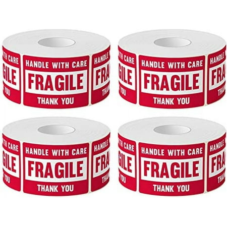3” X 2” Fragile Handle with Care Warning Stickers, Fragile Tape for Packing and Shipping, Permanent Adhesive Labels 500 Per Roll (4 Pack)