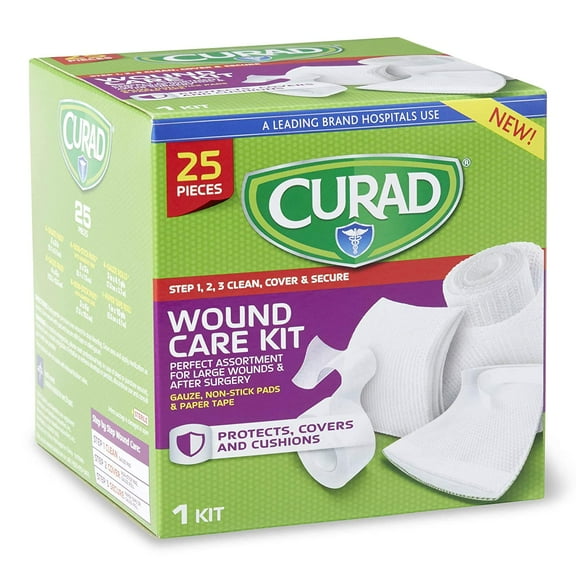 Curad Wound Care Kit Gauze, Non-Stick Pads and Paper Tape, 25 Pieces, 2 Pack