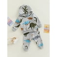 thumbnail image 3 of Bagilaanoe 2Pcs Newborn Baby Girl Boy Long Pants Set Dinosaur Print Long Sleeve Hooded Pullover Tops+ Trousers Infant Fall Casual Sweatsuit, 3 of 9