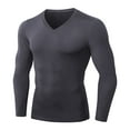 thumbnail image 3 of Men's Athletic Compression Shirt - V Neck Long Sleeve Workout Running Base Layer Tops Cool Dry T-Shirt Gym Undershirts, 3 of 3