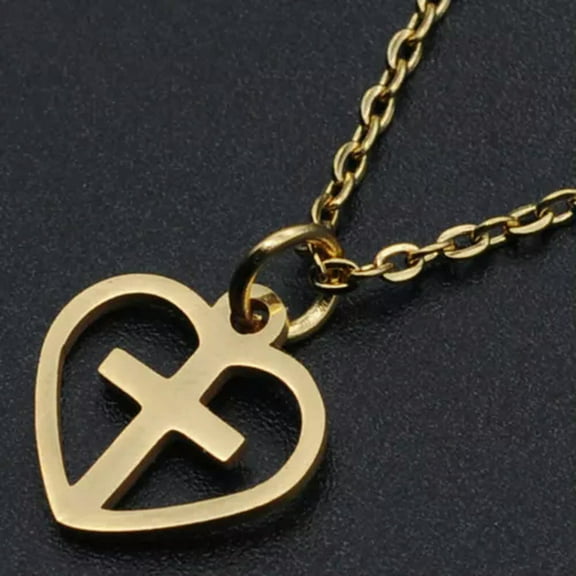 EOEMY Stainless Steel Pendant Necklace Lobster Clsp Heart Cross Silver 15.7" 1.5mm P59-Gold