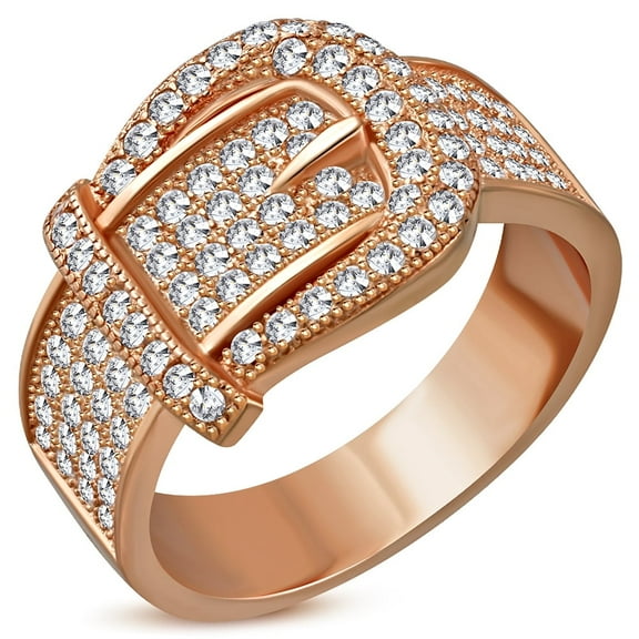 925 Sterling Silver Women's Rose Gold-Tone White CZ Stones Ring, Size 6