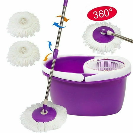 Extendable Mop Stainless Steel Deluxe 360 Spin Mop and Bucket Floor Cleaning System with 2 Microfiber Mop Heads and Extendable Pole ()