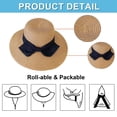 thumbnail image 4 of Sombrero de paja con circunferencia de 56-58 cm, sombrero con lazo, sombrero de protección solar, sombrero de verano, sombrero de playa con protección solar para mujer, parasol, sombrero, 4 of 5