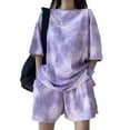 thumbnail image 5 of sunsanly 2 Pcs/Set Women T-shirt Shorts Set Tie-dye Loose Short Sleeves Loose Mid Length Top Elastic Waist Mini Shorts Plus Size Casual Sport Daily Wear Top Pants Set, 5 of 8
