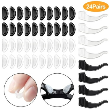 EEEkit 24 Pairs Eyeglass Nose Pads and Eyeglasses Retaine, Adhesive Silicone Glasses Nose Pad for Reading Glasses Sunglasses, Stick on Glasses Nose pads, Clear and Black