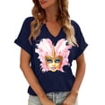 thumbnail image 1 of Xuyuer Mardi Gras V-Neck T-Shirt for Women Hearts Beads Carnival Tuesday Parade Loose Top short Sleeve Casual Tee Tshirts S-2XL Pattern T-Shirt - Casual Short-Sleeved Retro, 1 of 6