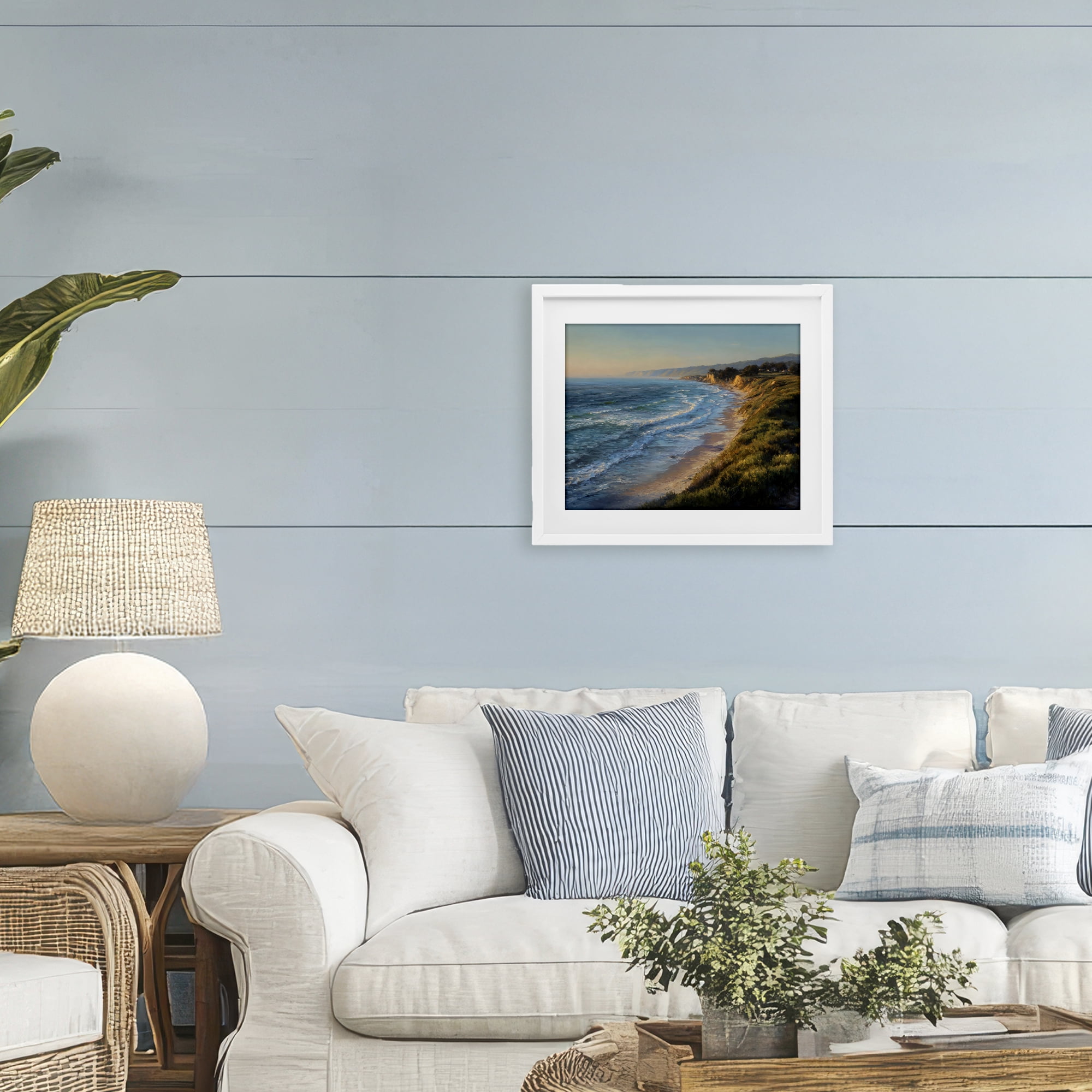 Stupell Industries Rounded Coastline View White Framed Print Under Glass, design by Franklyn Gregory