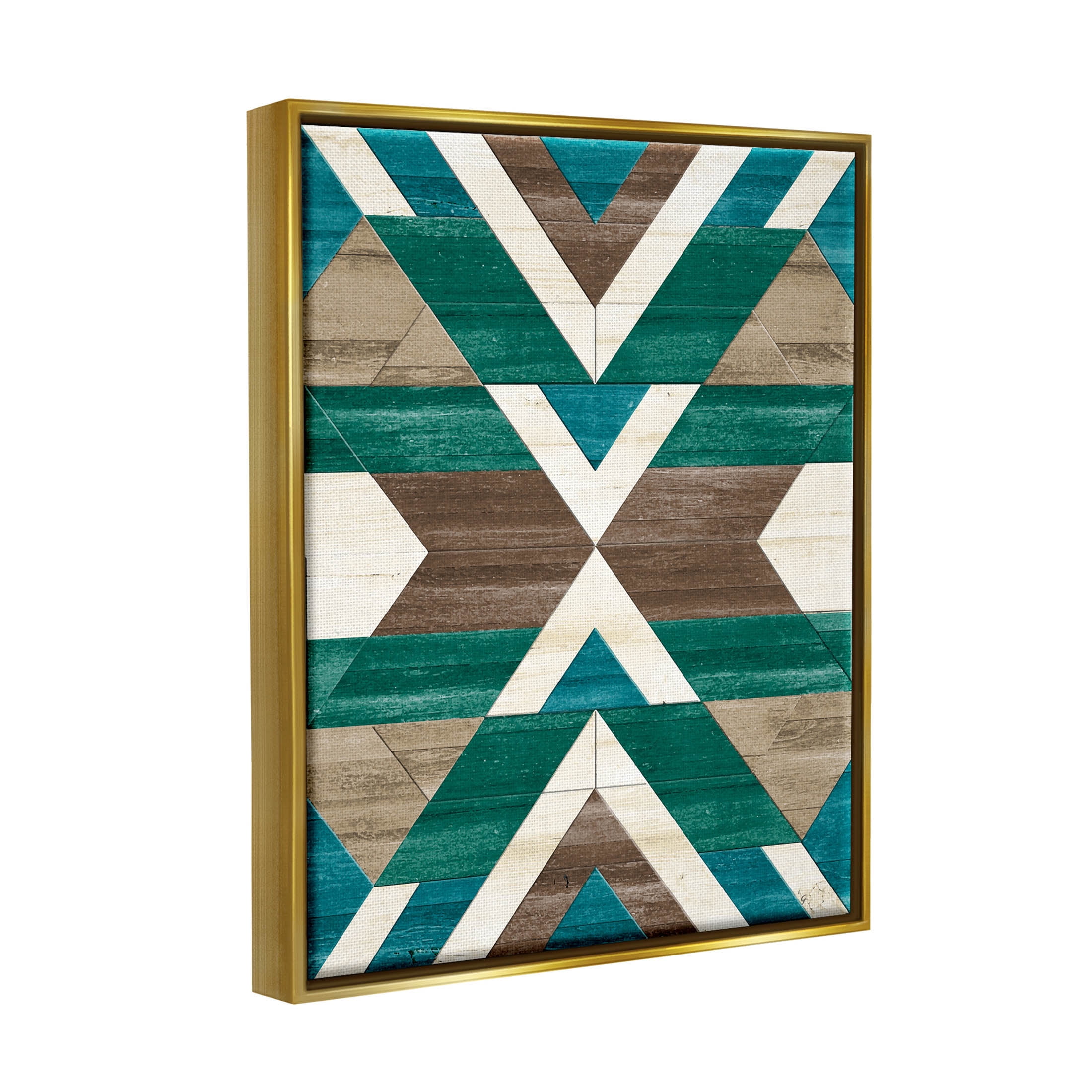 Green Aztec Geometric Pattern Abstract Graphic Art Metallic Gold Framed Art Print Wall Art