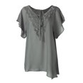 thumbnail image 1 of Gibobby Blusa Termica Camiseta manga encaje sólido más blusa tamaño mujer murciélago corto Casual Tops blusa de mujer（Gris， XL), 1 of 5