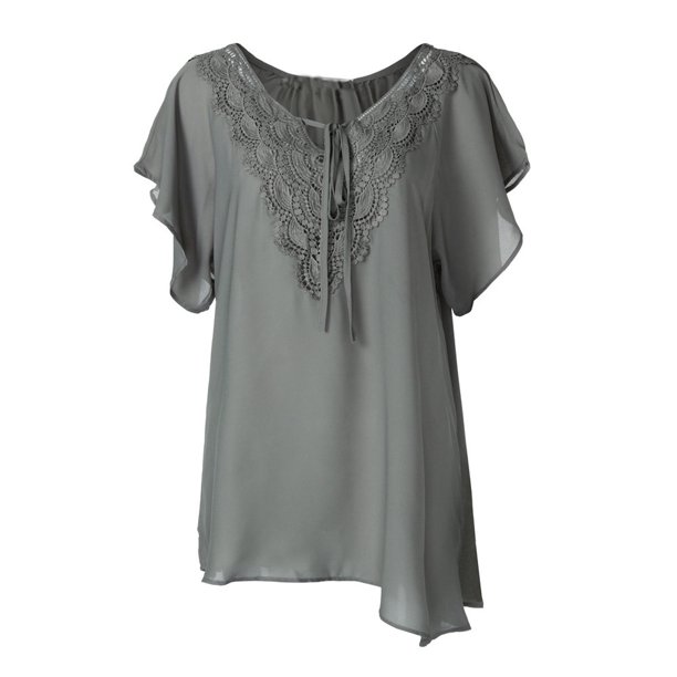 Gibobby Blusa Termica Camiseta manga encaje sólido más blusa tamaño mujer murciélago corto Casual Tops blusa de mujer(Gris, XXXXXL)