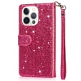 thumbnail image 5 of Feishell Compatible with iPhone 15 Pro Max Wallet Case,Glitter Sparkly Bling PU Leather Zipper Pocket with Credit Card Holder Slots Shockproof Magnetic Clasp Folio Flip Stand Phone Case, Rose, 5 of 7