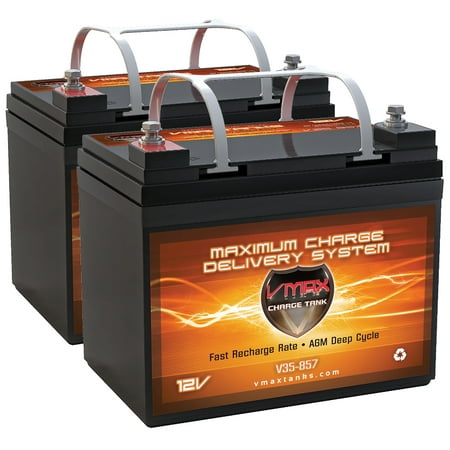 QTY2 VMAX857 AGM Deep Cycle Group U1 Battery Replacement for Jazzy Select 6 12V 35Ah Wheelchair (Best Group 35 Battery)
