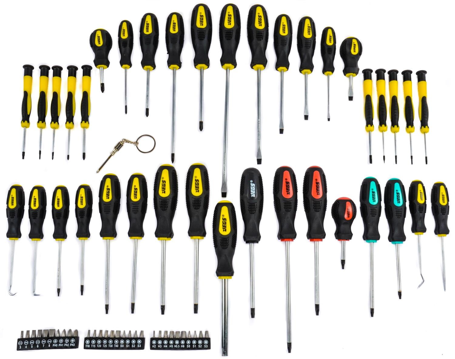 JEGS 69-pc Magnetic Screwdriver set Awls Torx Square Phillips Slotted Bits 80755