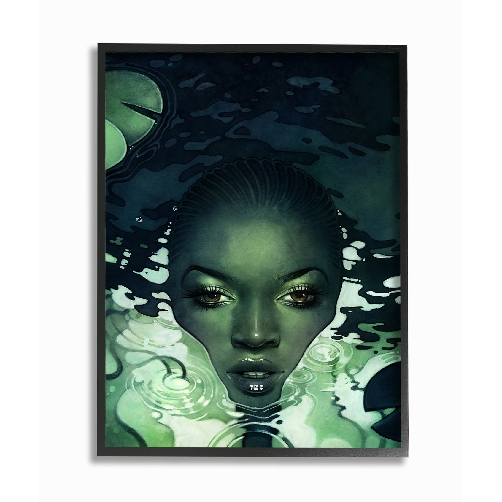 Stupell Green Woman in Dark Waters with Monster Leaf Framed Art, 24 x 30, Design By Artist Anna Dittman - Multi-Color - 24 x 30