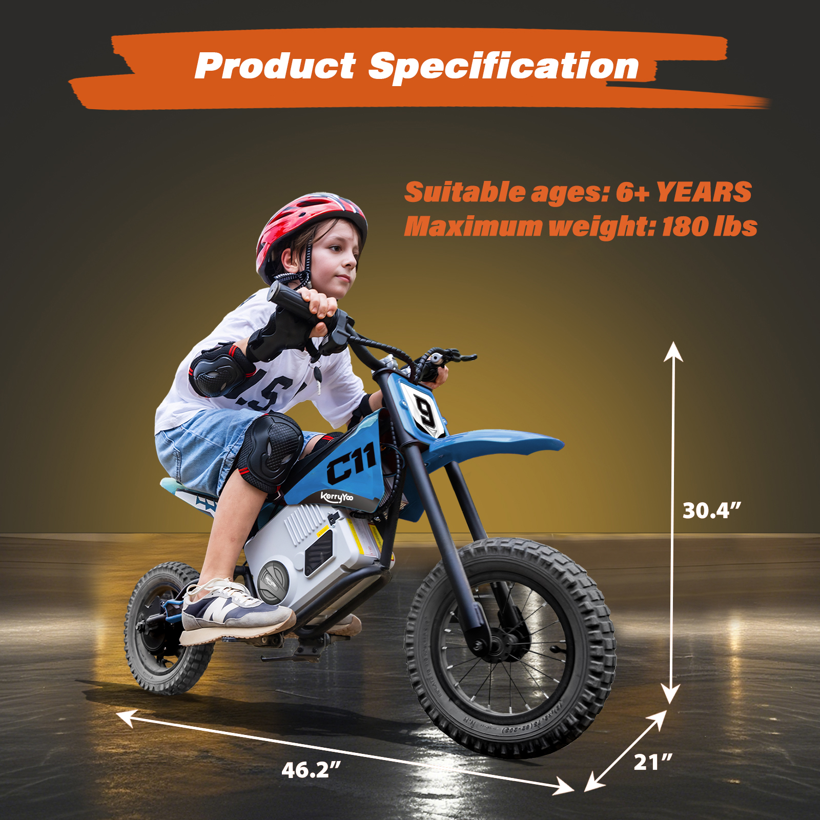 Electric Dirt Bike for Kids 6+, 24V Motorcycle, Electric Motorbike, 5-10 mph, High/Low Speeds-Blue