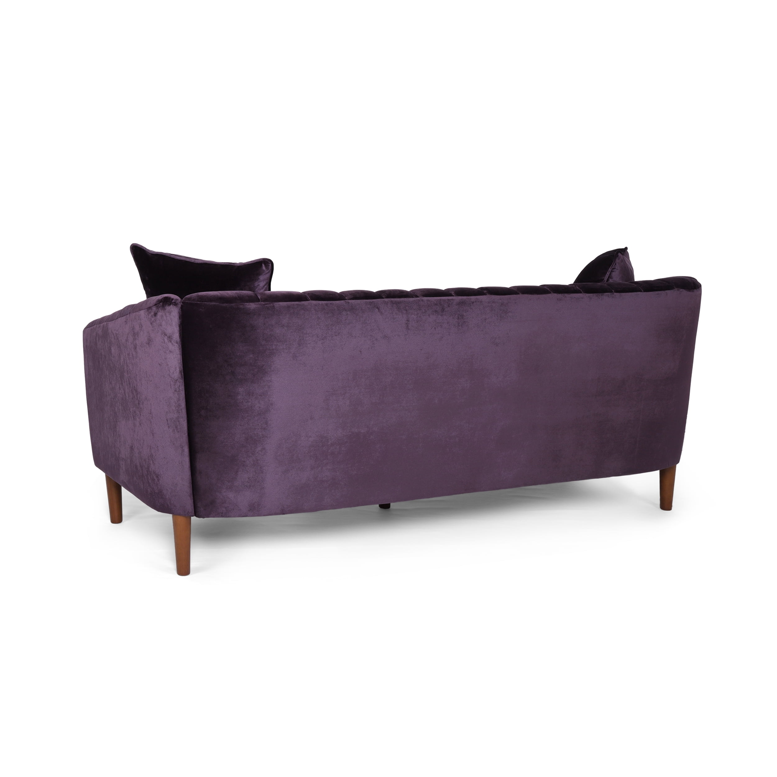 Noble House Currie Tufted Velvet Sofa, Blackberry, Dark Walnut