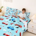 thumbnail image 3 of Castle Fairy Cheerful Emergency Vehicle Queen Sheet Sets 4 Pieces for Little Ones, Cute Fire Truck Ambulance Bed Set for Bedroom, Light Blue Red, 3 of 6