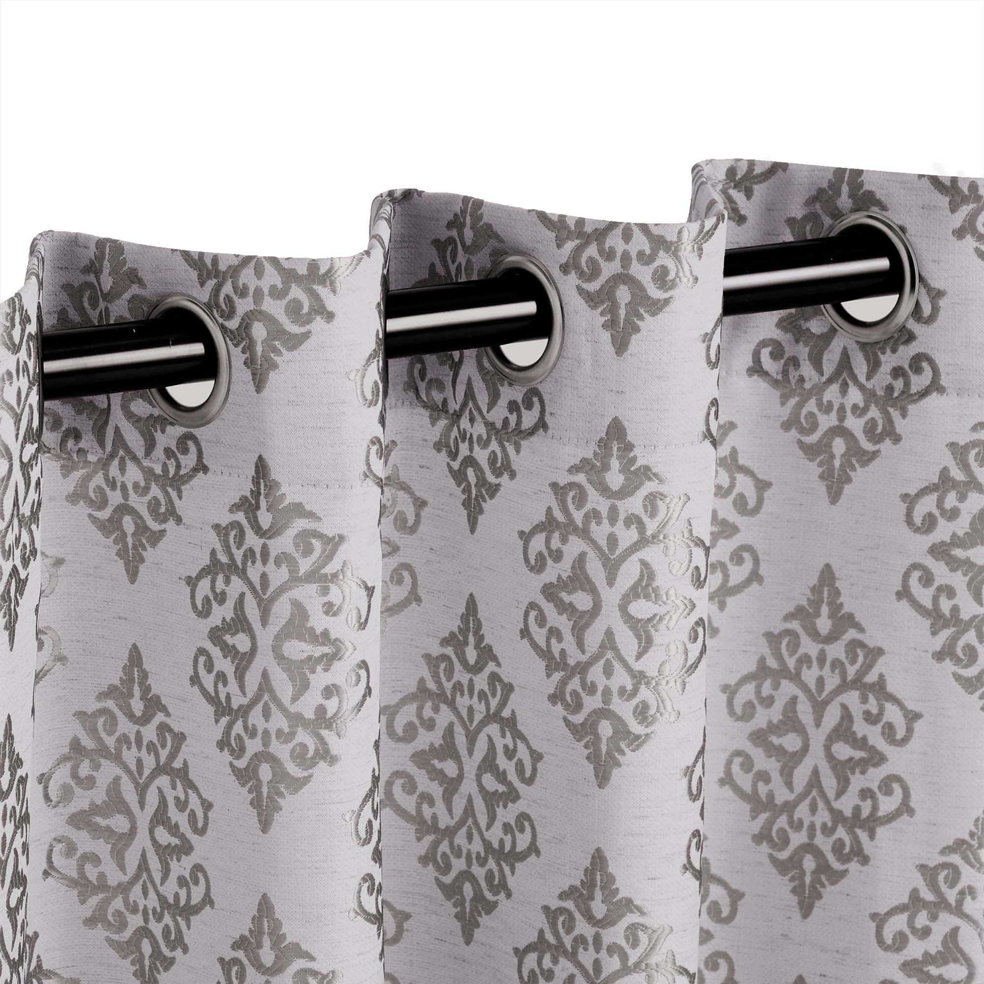 Superior Venetian Damask Jacquard Grommet Curtain Panel, Set of 2, 52" x 84", Nickel