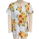 thumbnail image 1 of Blusa informal plisada para mujer con detalle de botones en la parte delantera, mangas cortas para uso diario, talla M Blusa con estampado de girasoles, 1 of 2