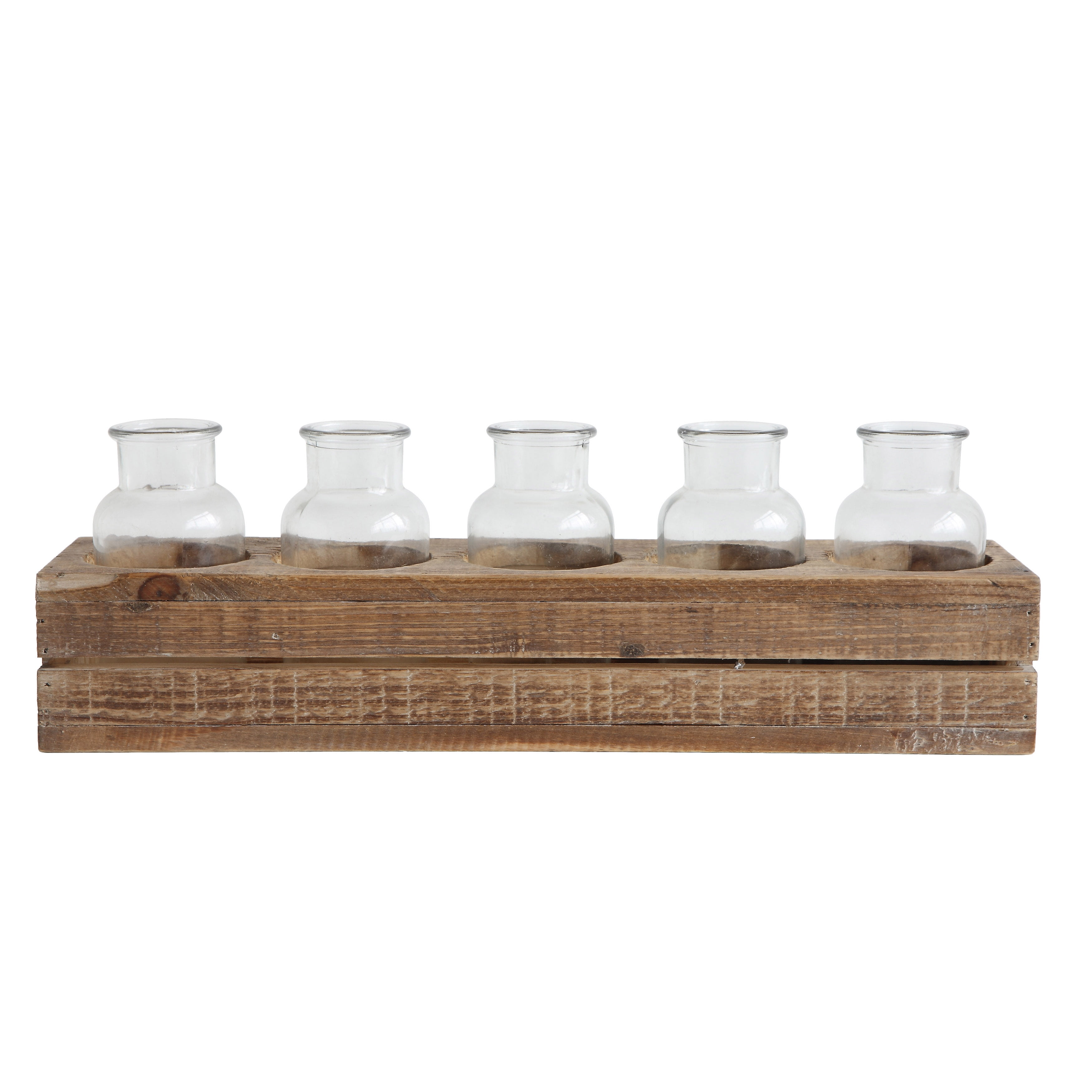 3R Studios Decorative Wood Crate With 5 Glass Bottles - Walmart.com