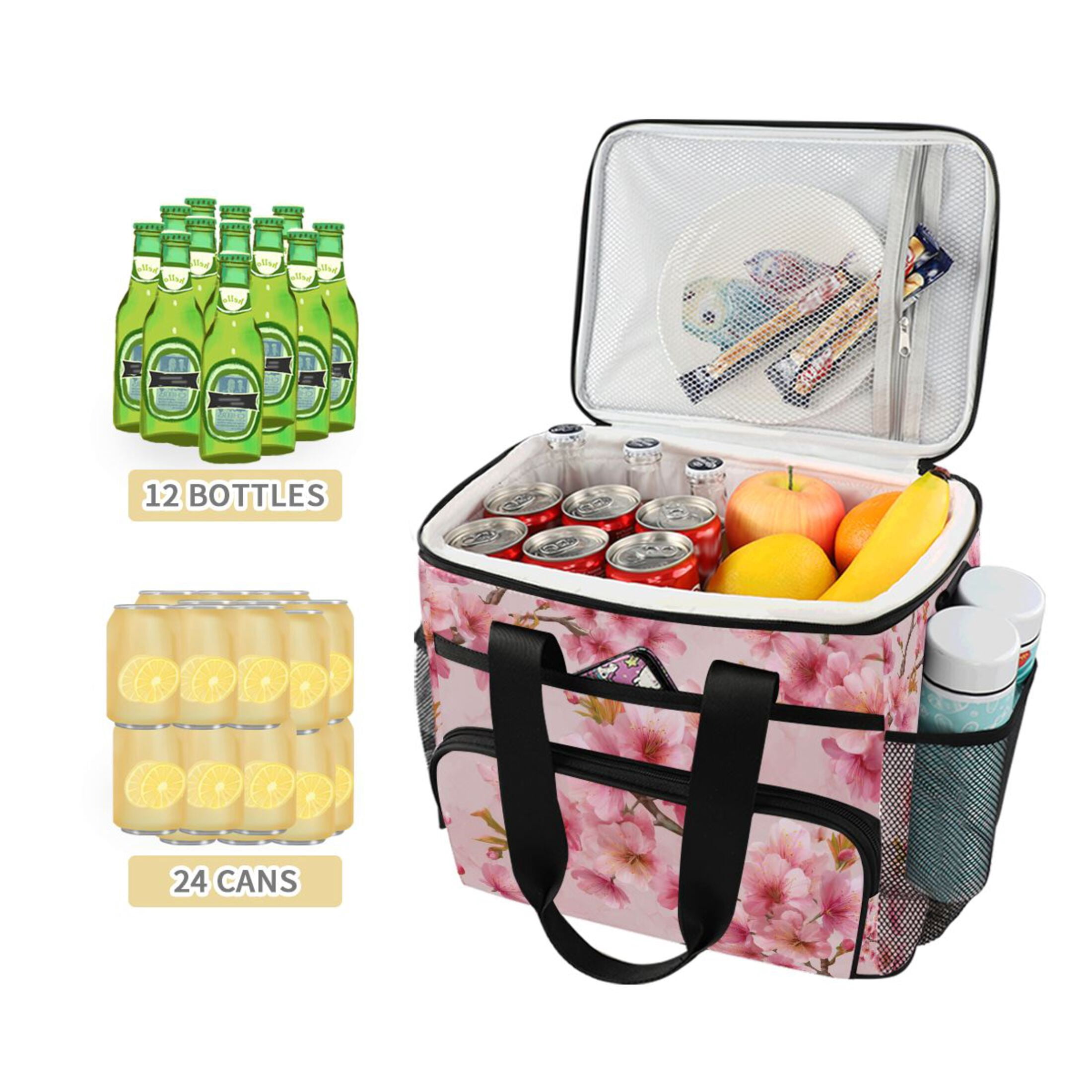 Cute Cherry Blossom Spring Portable Cooler Lunch Box Reusable Insulated Lunch Bag Leakproof 15L
