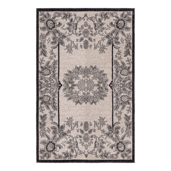 Unique Loom Eco Traditional Collection Area Rug - Salvage (5' 3" x 8' Rectangle Ivory/Black)