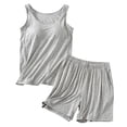 thumbnail image 1 of Conjunto de pijama de 2 piezas para mujer, camiseta sin mangas con sujetador incorporado y pantalones cortos, tejido suave para estar por casa/ropa de dormir, 1 of 4