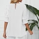 thumbnail image 3 of Top de manga corta con cuello redondo para mujer, blusa holgada informal de Color puro con manga con volantes para citas, 3 of 8