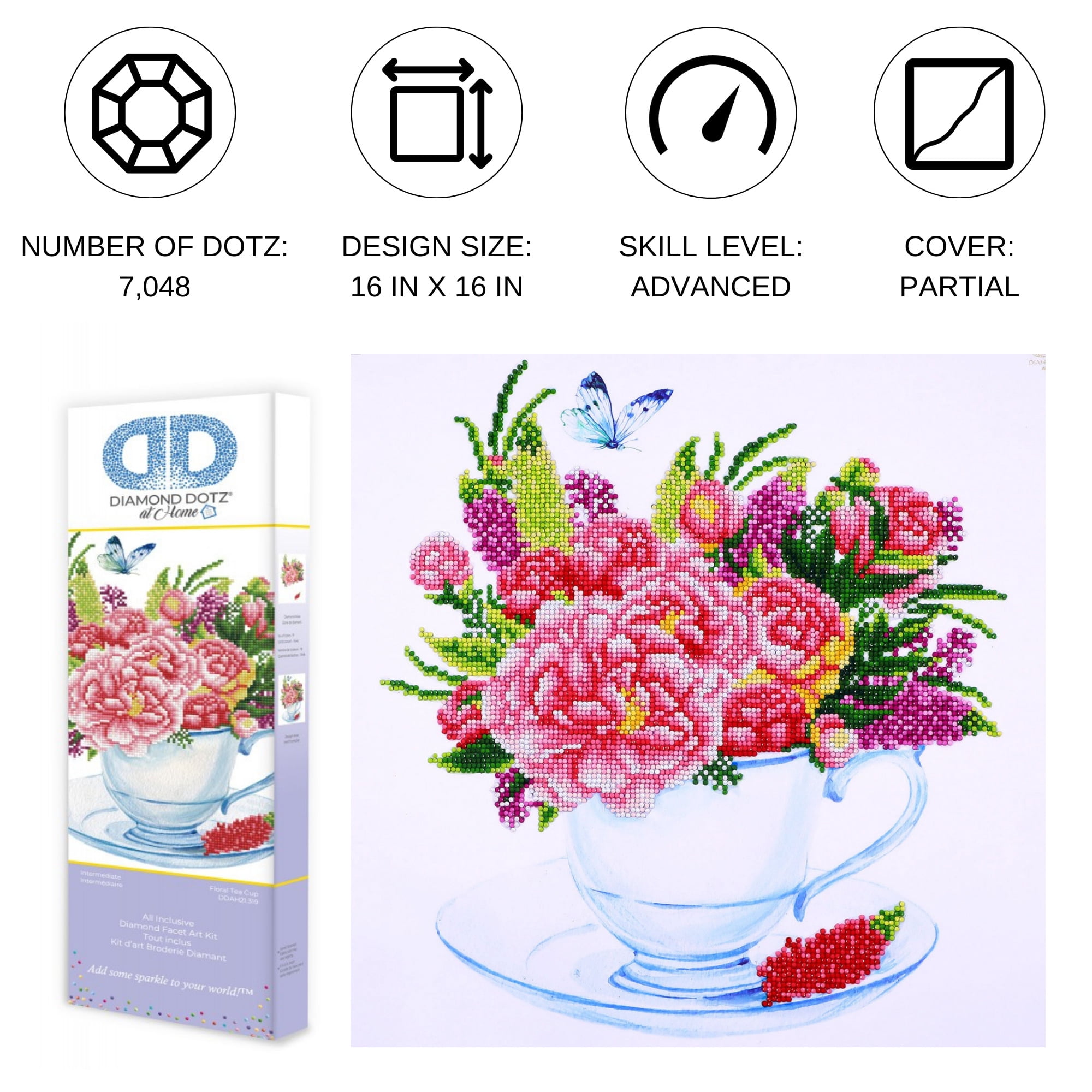 Diamond Dotz at Home Floral Tea Cup Diamond Painting Kits for Adults - Diamond Art Kits a Relaxing Creative Craft Kit with Dotz Gems 16x16