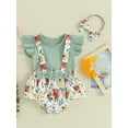 thumbnail image 4 of Musuos Baby Girls Shorts Set, 3 6 12 18M Fly Sleeve T-shirt with Flower Print Suspender Shorts and Headband Summer Outfit, 4 of 10