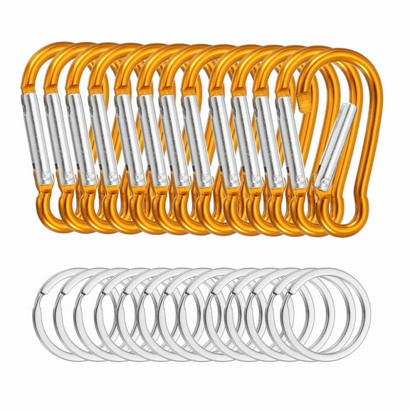 Uxcell 1.8" Aluminum Clasp Clips, 24Pcs Spring Snap Hook with Key Rings Keychain for Outdoor Camping Traveling Hiking Backpack Accessories, Yellow