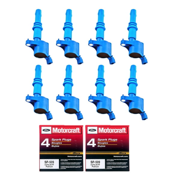 Set of 8 ISA High Performance Ignition Coils and 8 Motorcraft Spark Plugs Compatible with 2008-2010 Ford F250 super duty V8 5.4L Replacement for FD508 DG511