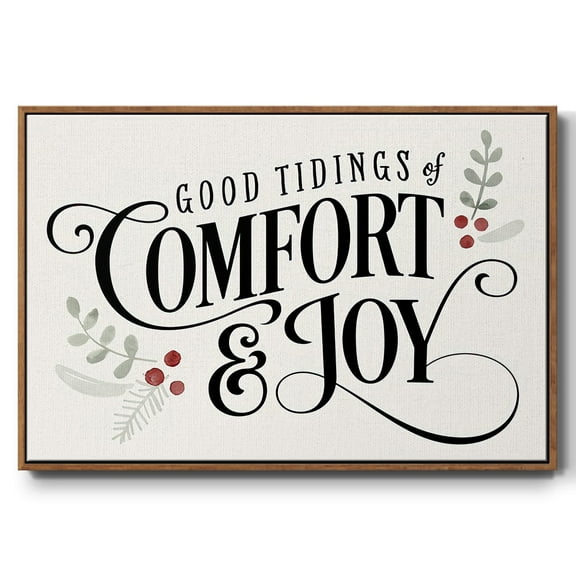 Merry Sentiment I - Framed Gallery Wrapped Holiday Canvas - 17 x 25 - Rosewood Frame