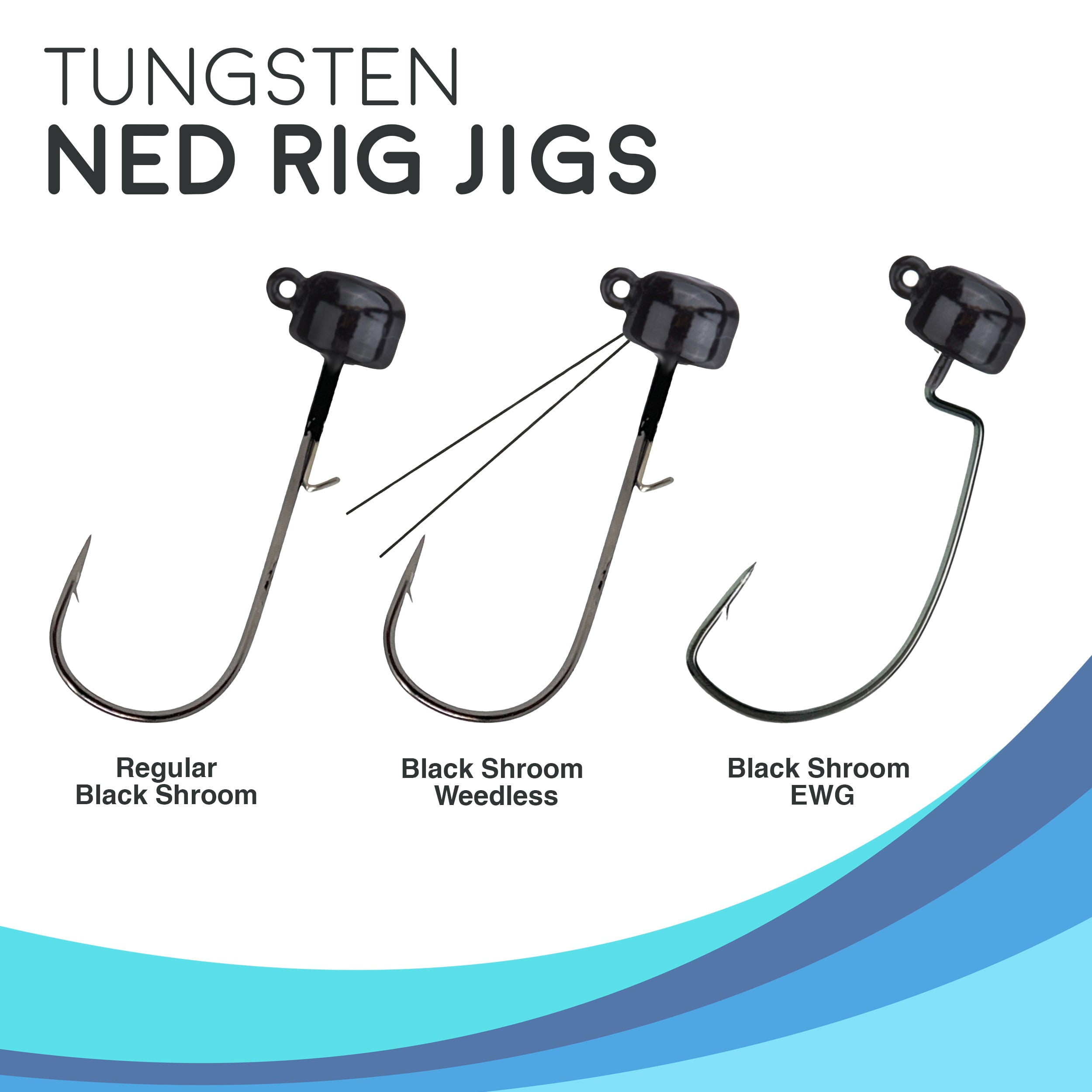 Reaction Tackle Tungsten Mushroom Head Ned Rig Shroom Jig Heads for Finesse Fishing, Weedless Jig Head for Bass Fishing with Soft Lures (5-Pack) 1/4oz Black