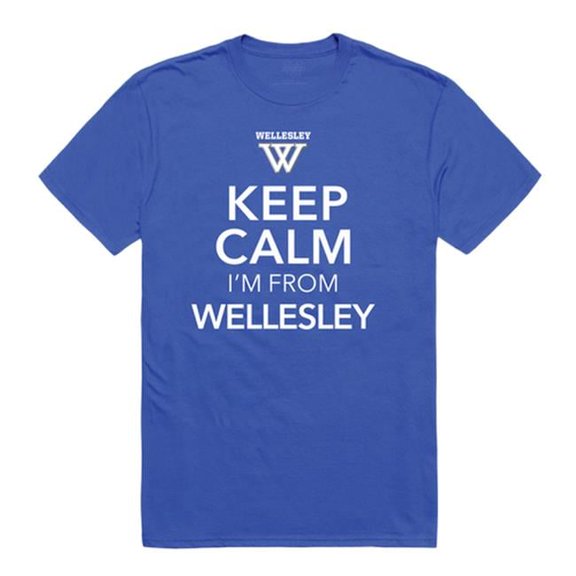 Wellesley College Blue Keep Calm Short Sleeve T-Shirt, Royal - Large