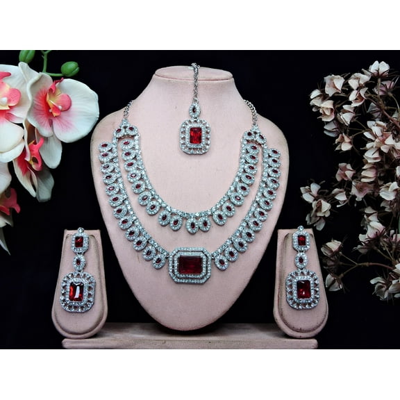 Parshwa Creations Exquisite Indian Bollywood Wedding & Bridal Wear Silver Plated Women's Kundan Jewelry Choker Necklace Set