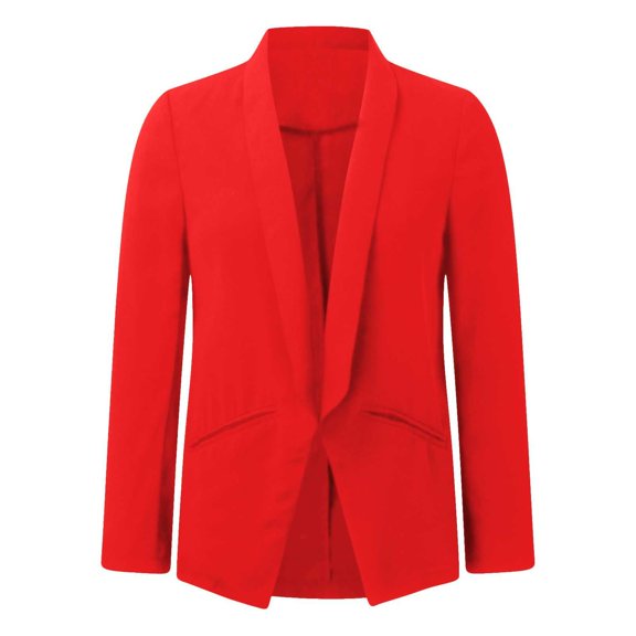 Vedolay Casual Tops for Women Womens Lapel Collar Single Long Sleeve Crop Top Blazer Jacket,Red M