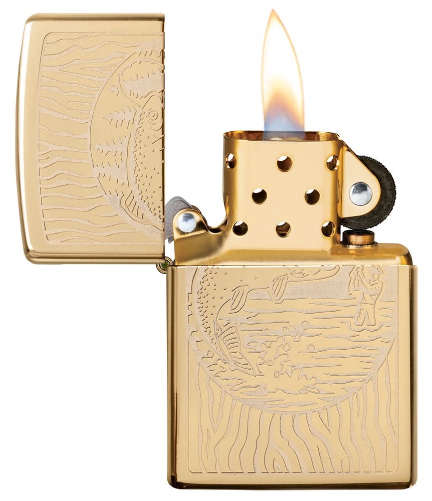 Zippo Fisherman Design High Polish Brass Pocket Lighter