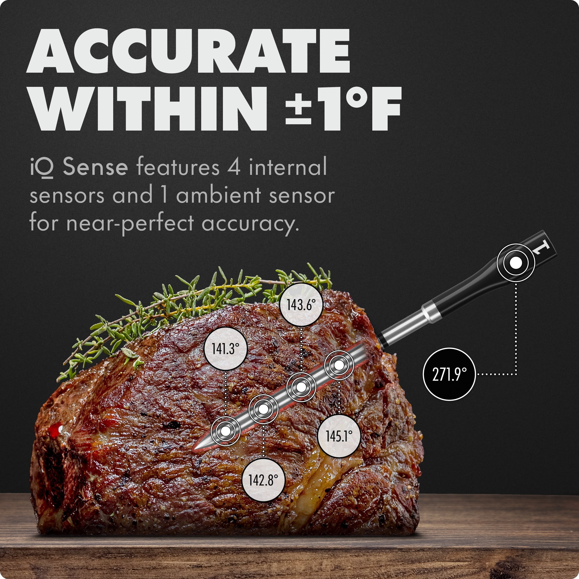 iQ Sense by CHEF iQ Smart Wireless Meat Thermometer, WiFi Unlimited Range, 5 Sensors, 3 Ultra-Thin Probes - 2025 Version, Gen 3