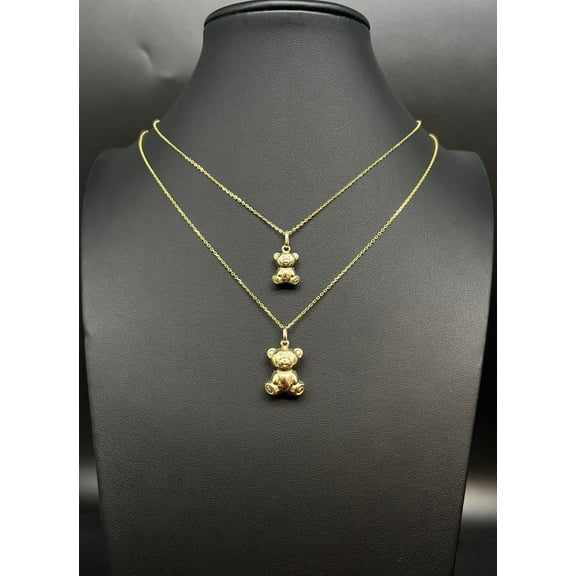 14K Real SOLID Gold Puffed Teddy Bear, 14k Real Gold 1.3mm Cable  Chain Necklace,14k Gold Puffed Teddy Bear, 14k Real Gold Pendants Necklace (Charm Size:LARGE; CHARM and CHAIN OPTIONS:ONLY CHARM;)