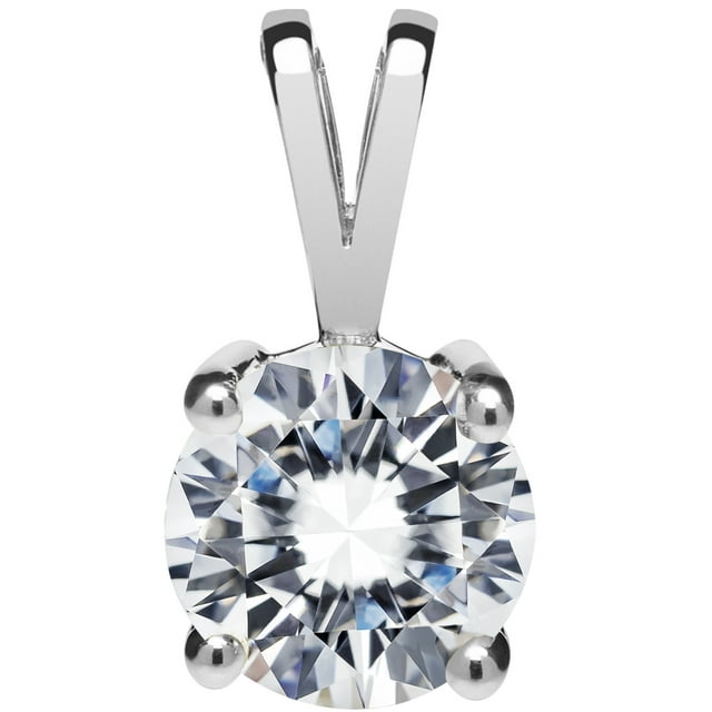 14K Solid White Gold Pendant Only | Round Cut Cubic Zirconia Solitaire | 1.0 Carat | With Gift Box
